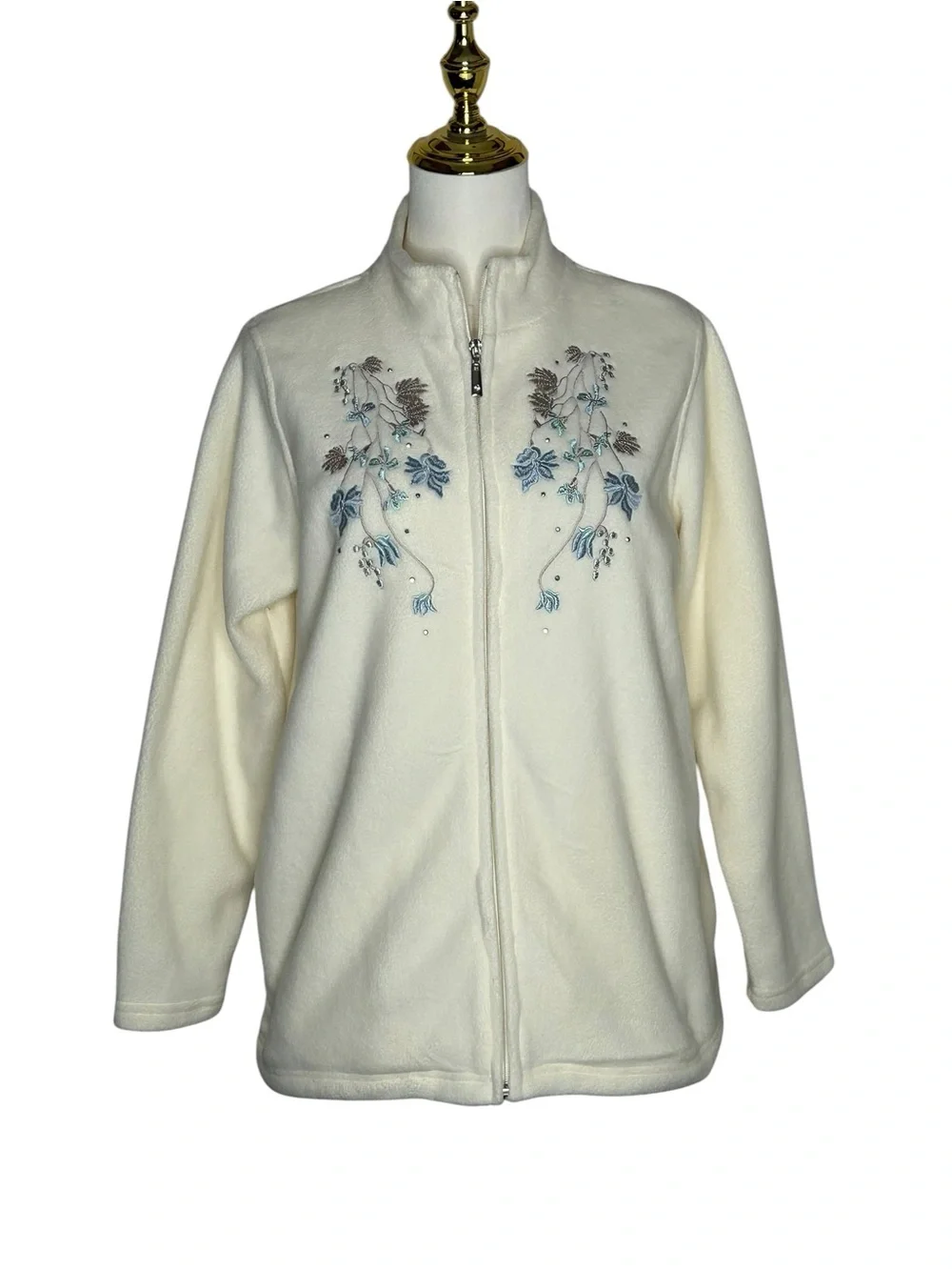 Vintage Hasting & Smith Grannycore Cream Floral Embroidered Zip Jacket Sz PM 90s